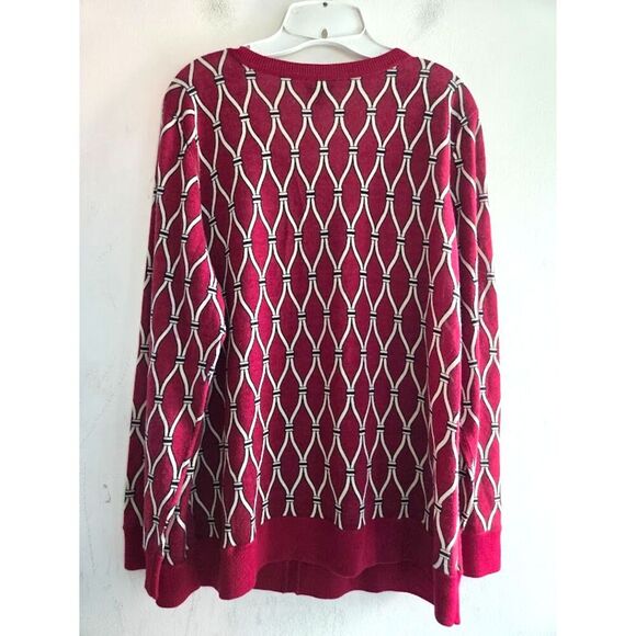 Talbots Red Cream Argyle Patter 100% Pure Merino Wool Gold Button Cardigan sz 2X - Picture 2 of 7